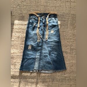Blue Denim Pencil Skirt with Braided Belt